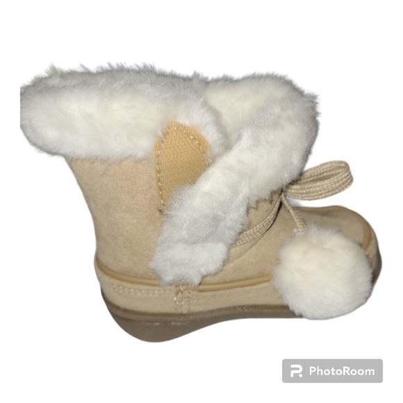 Kid Connection* Pom Pom Boot* Suede/Faux Fur Lining* Velcro Side* Sz 4 - Picture 3 of 7
